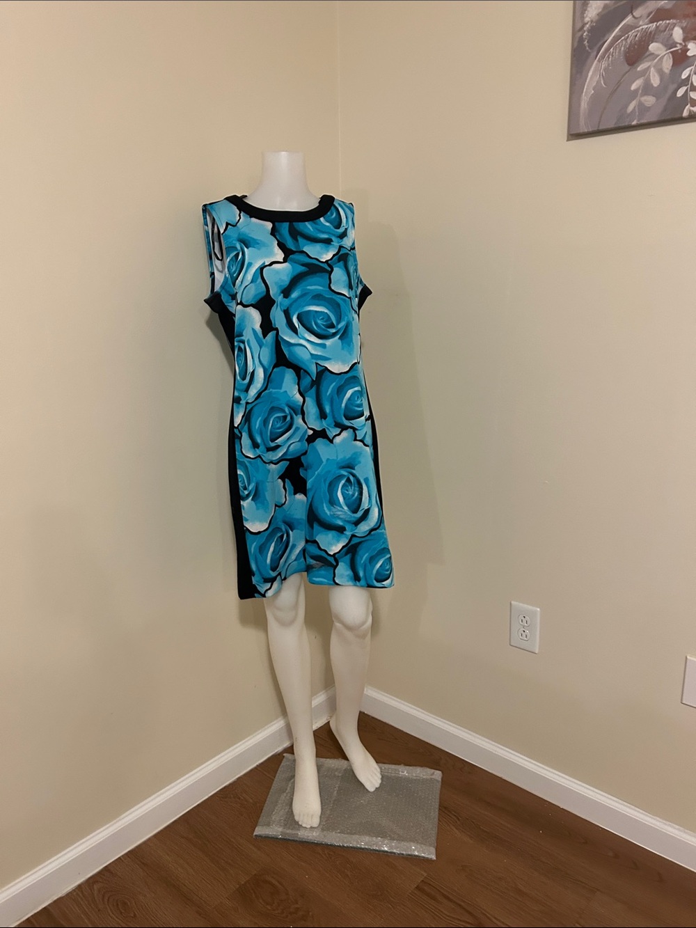 Worthington Blue Rose Print Sleeveless Shift Dress